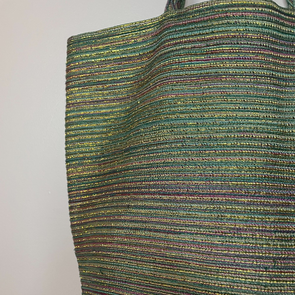 ❌ SOLD! Sea green pink gold metallic wicker tote! - Picture 2 of 14
